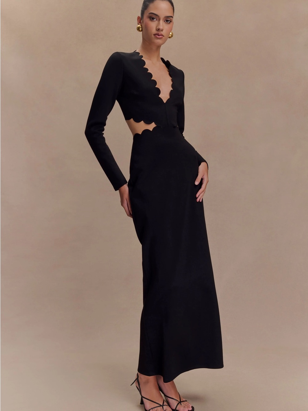 Meshki Cynthia Scalloped Halter Maxi Dress - Black